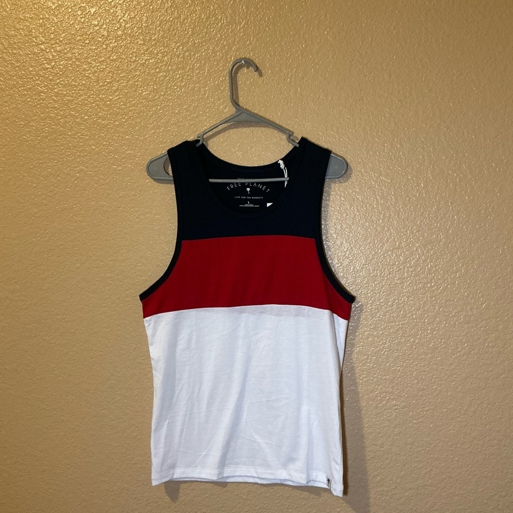 Free Planet Tank Top red white& blue